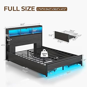 Amazon.com: Rolanstar Full Bed Frame with Storage Headboard